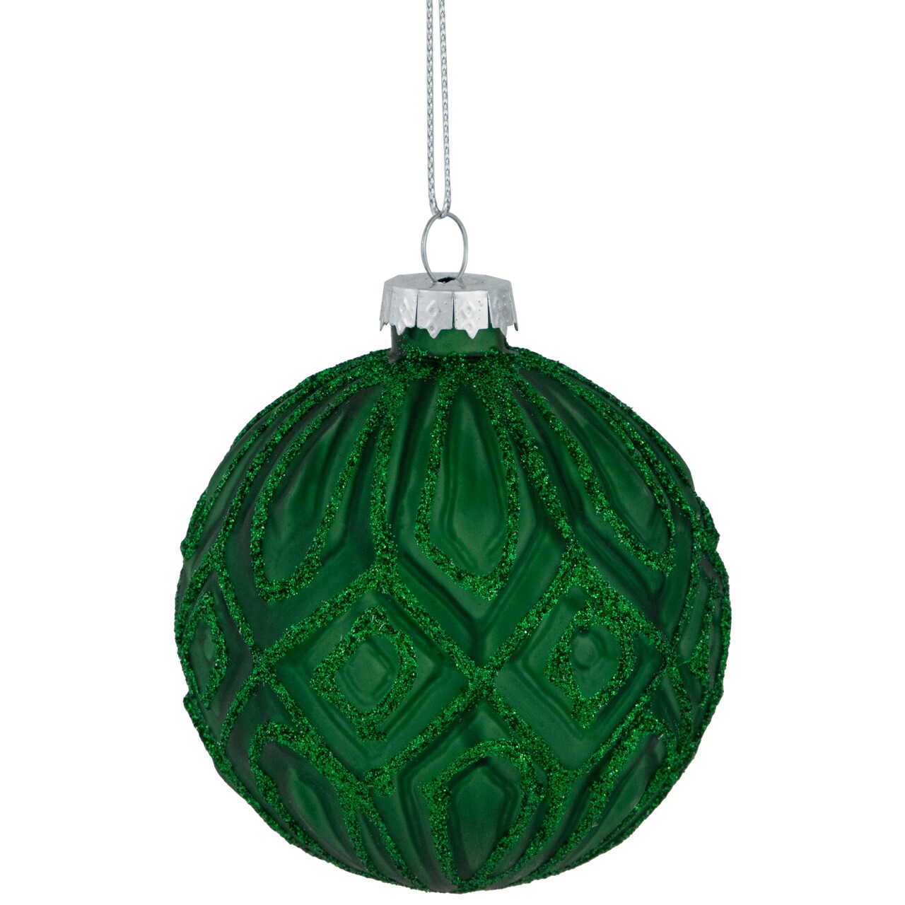Northlight Glitter Lined Diamonds Glass Christmas Ball Ornament - 3" (80mm) - Green - 4ct